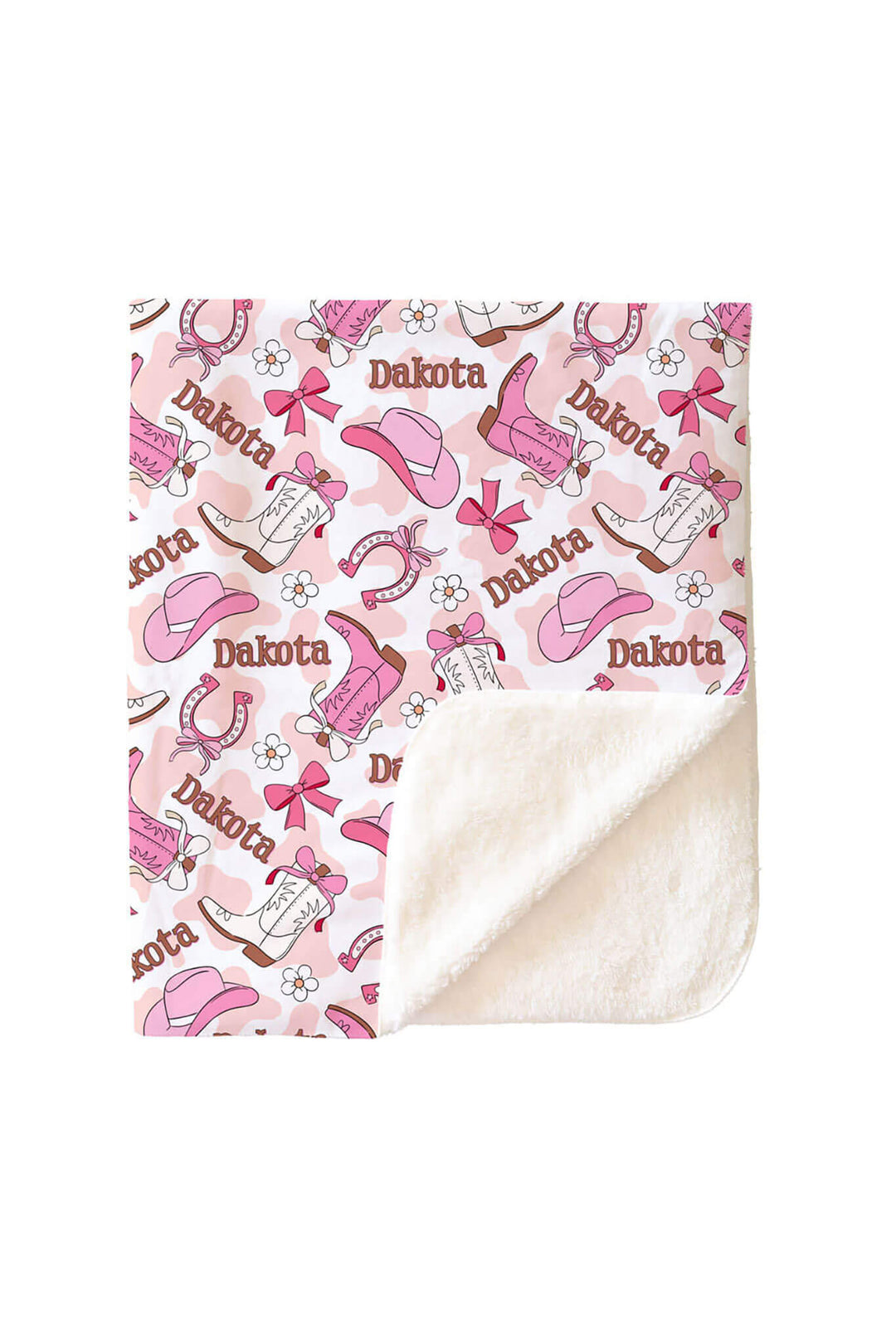 pink cowgirl themed personalized blanket for girls with sherpa backing 