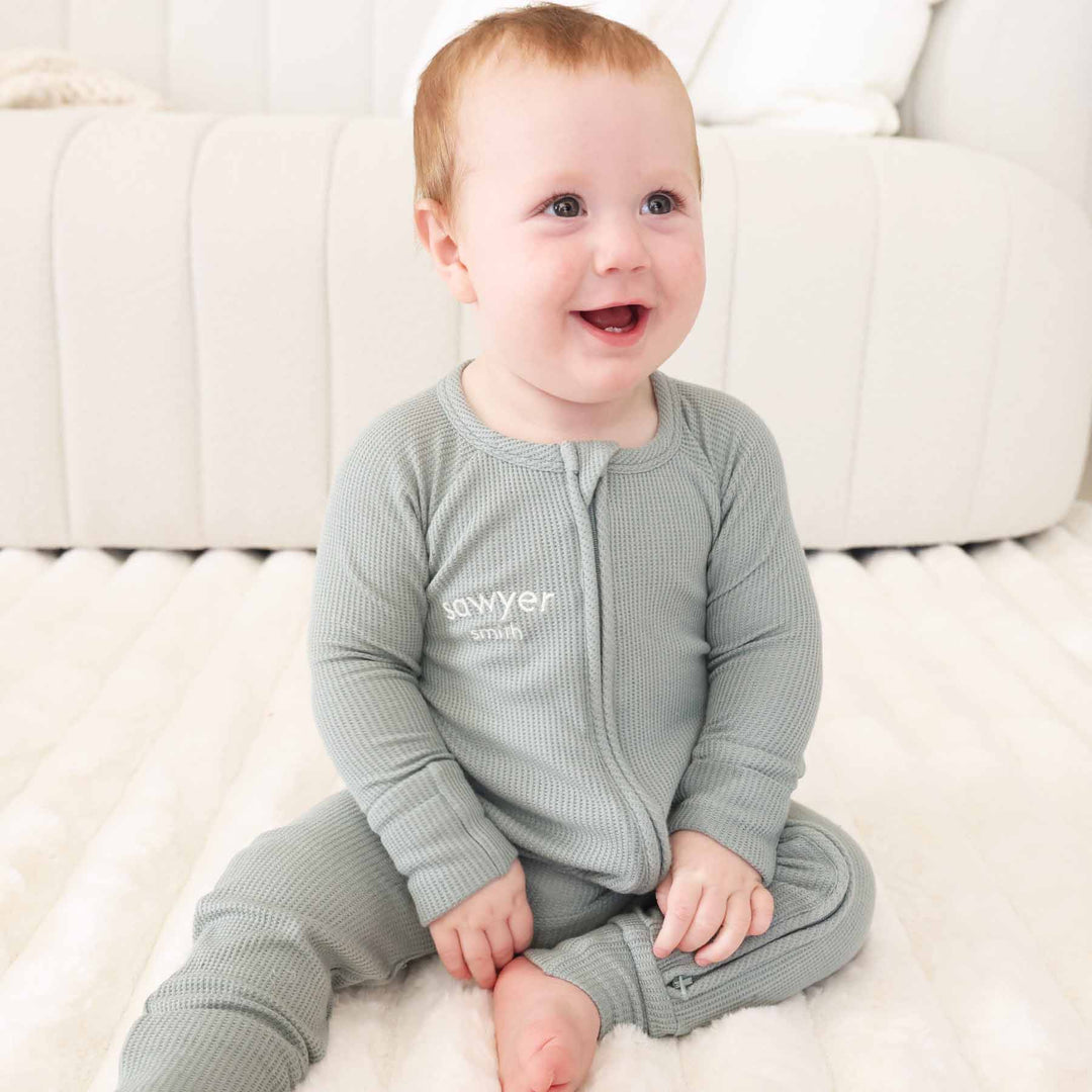 caden lane green embroidered convertible zip romper for babies and toddlers 