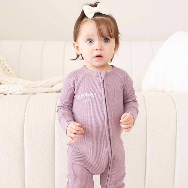 bamboo waffle convertible zip romper for girls dusty purple 