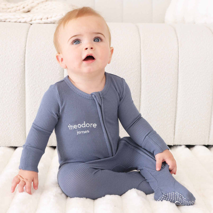 baby zip romper pajama blue 