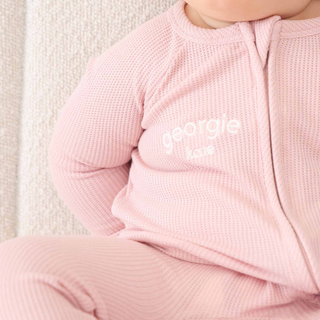 lotus convertible zip romper pajama light pink bamboo waffle 