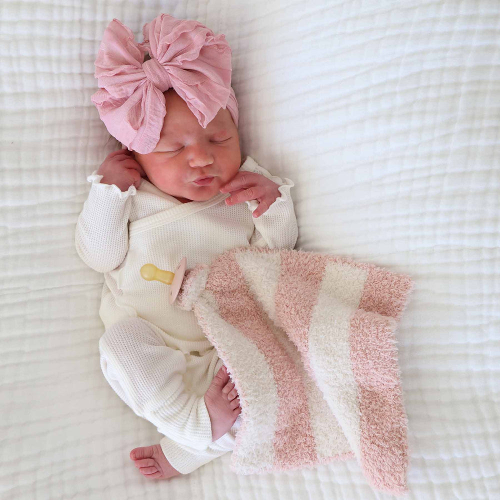 pink and white stripe cuddle lovey for baby girls 