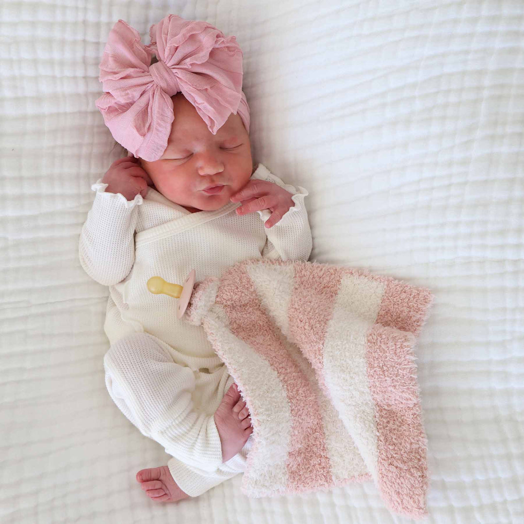 pink and white stripe cuddle lovey for baby girls 