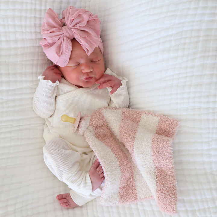 pink and white stripe cuddle lovey for baby girls 