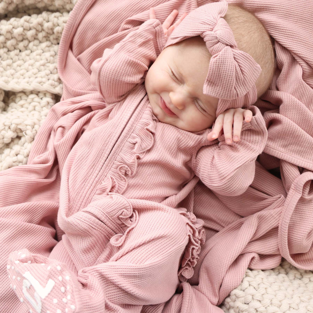 baby wearing the vintage rose headwrap 