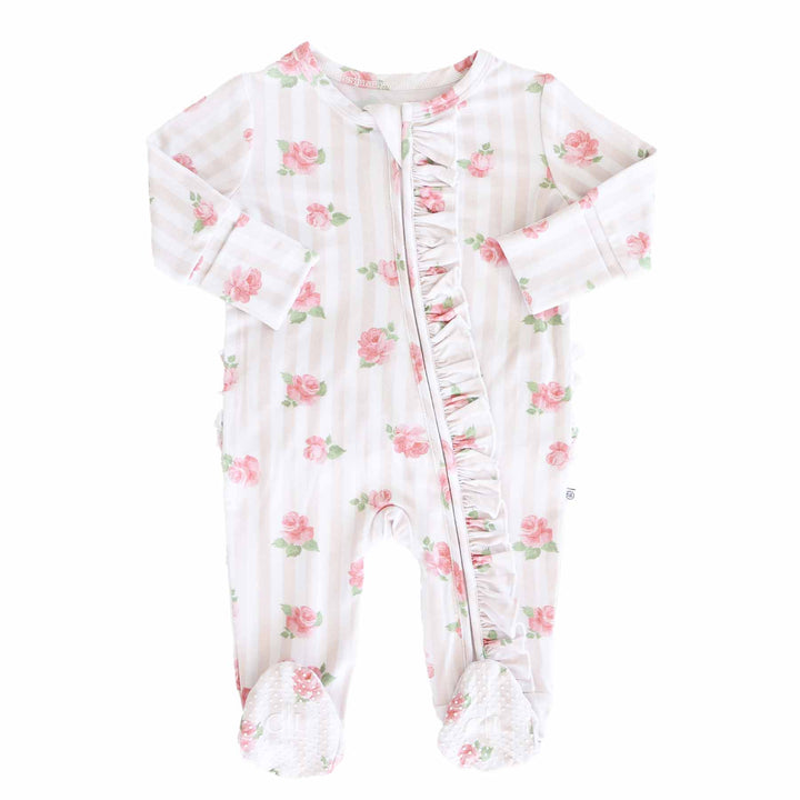 rosy & cozy zipper ruffle footie for baby girls 