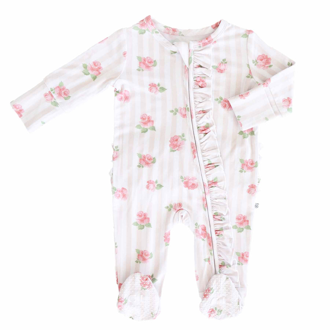 rosy & cozy zipper ruffle footie bamboo viscose 