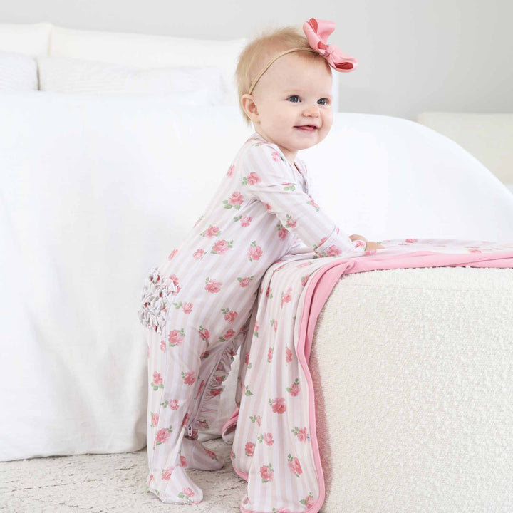 rosy & cozy ruffle zipper footie for baby girls 