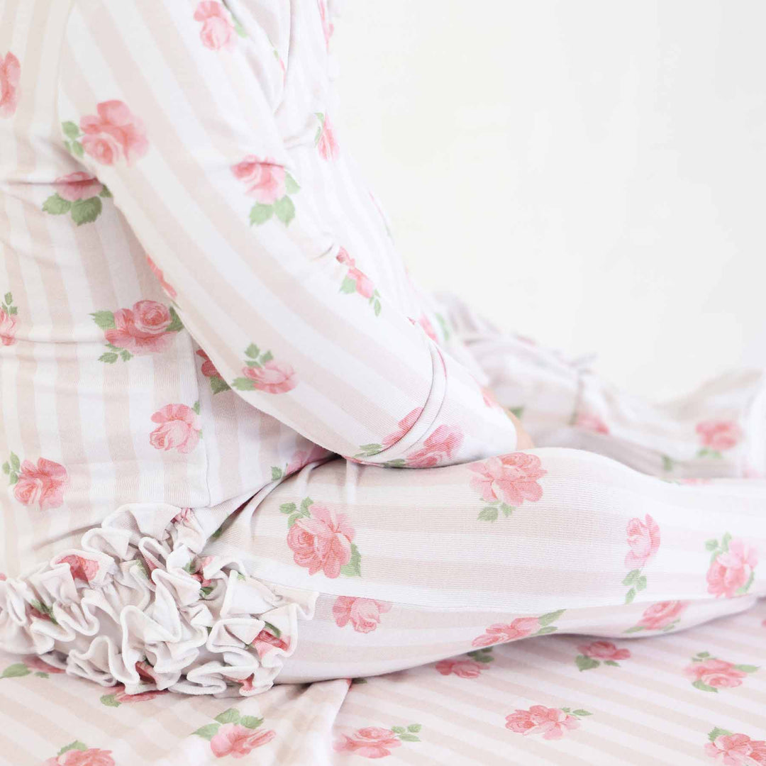 rose stripe baby footie with ruffles 