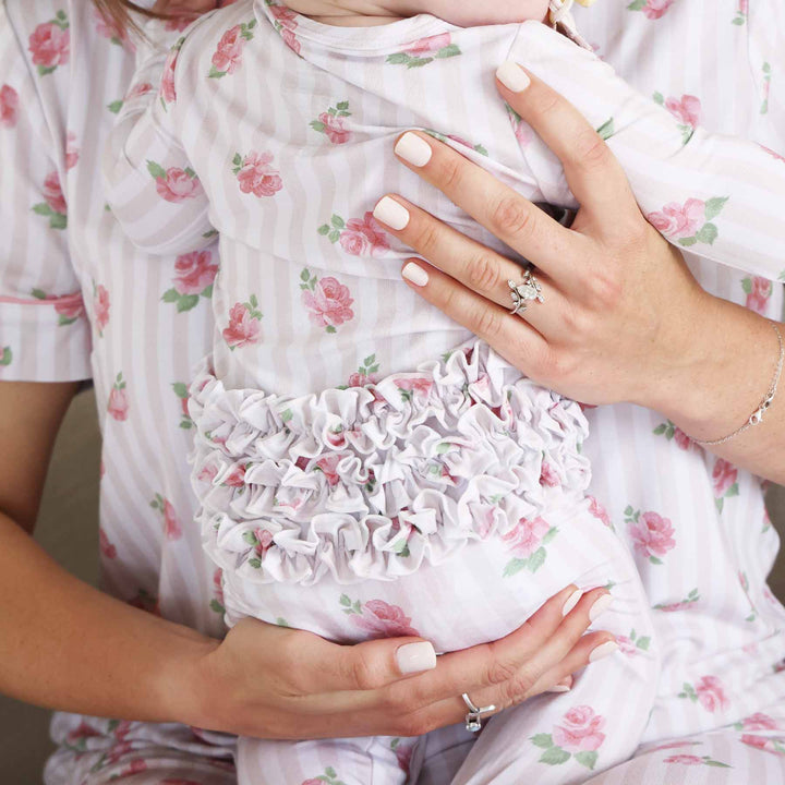 rosy & cozy zipper ruffle footie for baby girls 