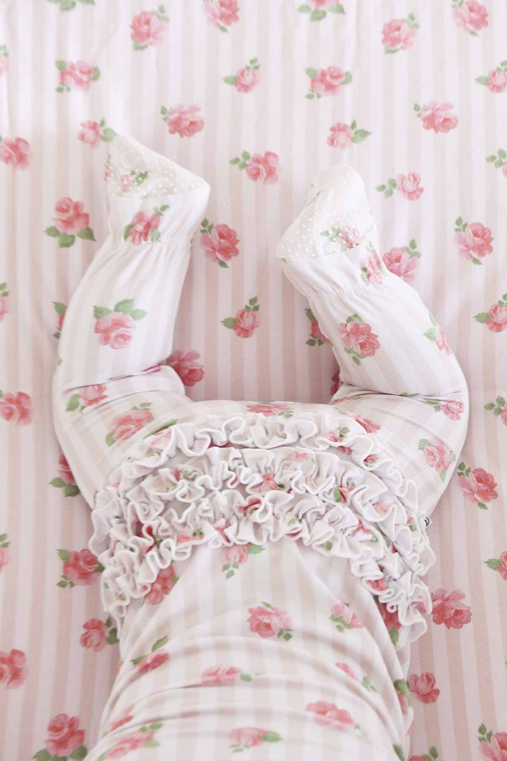 neutral stripe and rose zipper footie for babies 