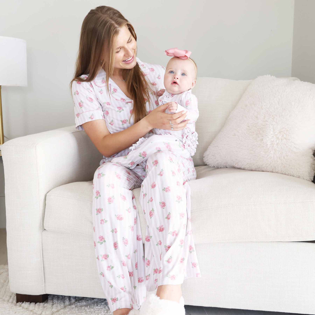 rosy and cozy women's flare pant lounge set button up with collar 