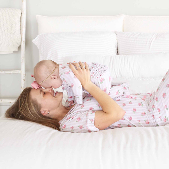 stripe and flower women's two piece lounge set matching with baby 