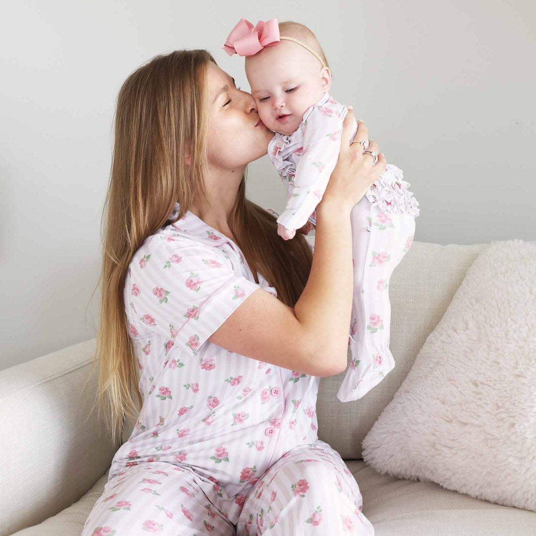 mommy and me matching pajama set stripes with roses 