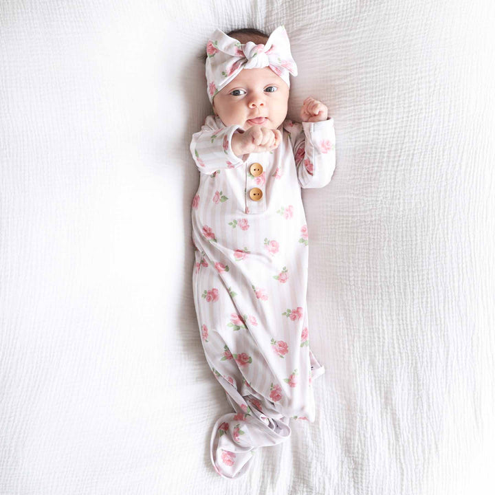 rosy & cozy newborn knot gown for girls 