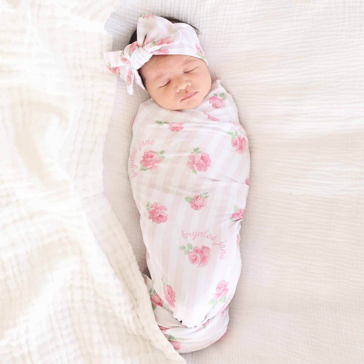 rosy & cozy personalized swaddle blanket newborn girl