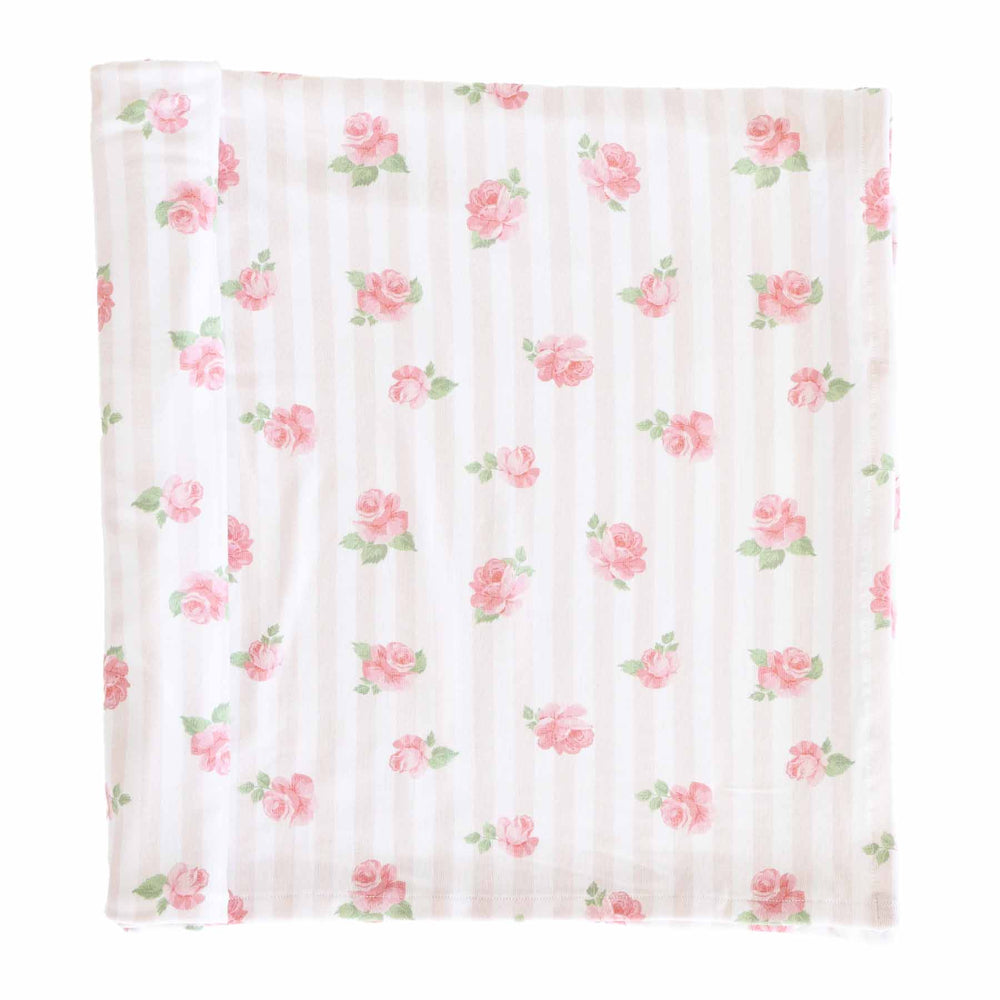 neutral stripe and rose swaddle blanket for girls 
