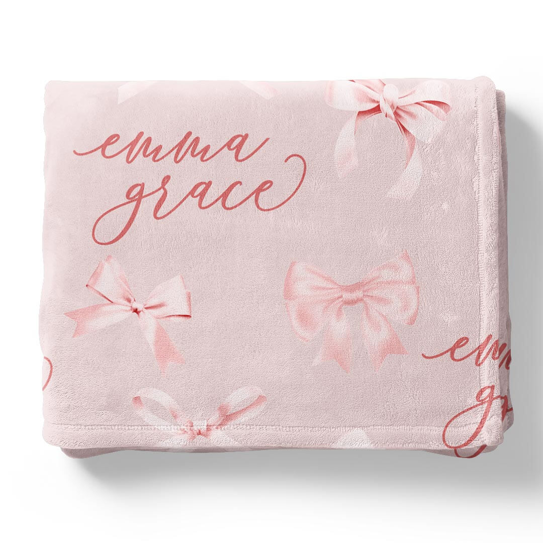 rosy pink personalized bow blanket for kids 