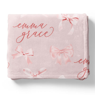 rosy pink personalized bow blanket for kids 