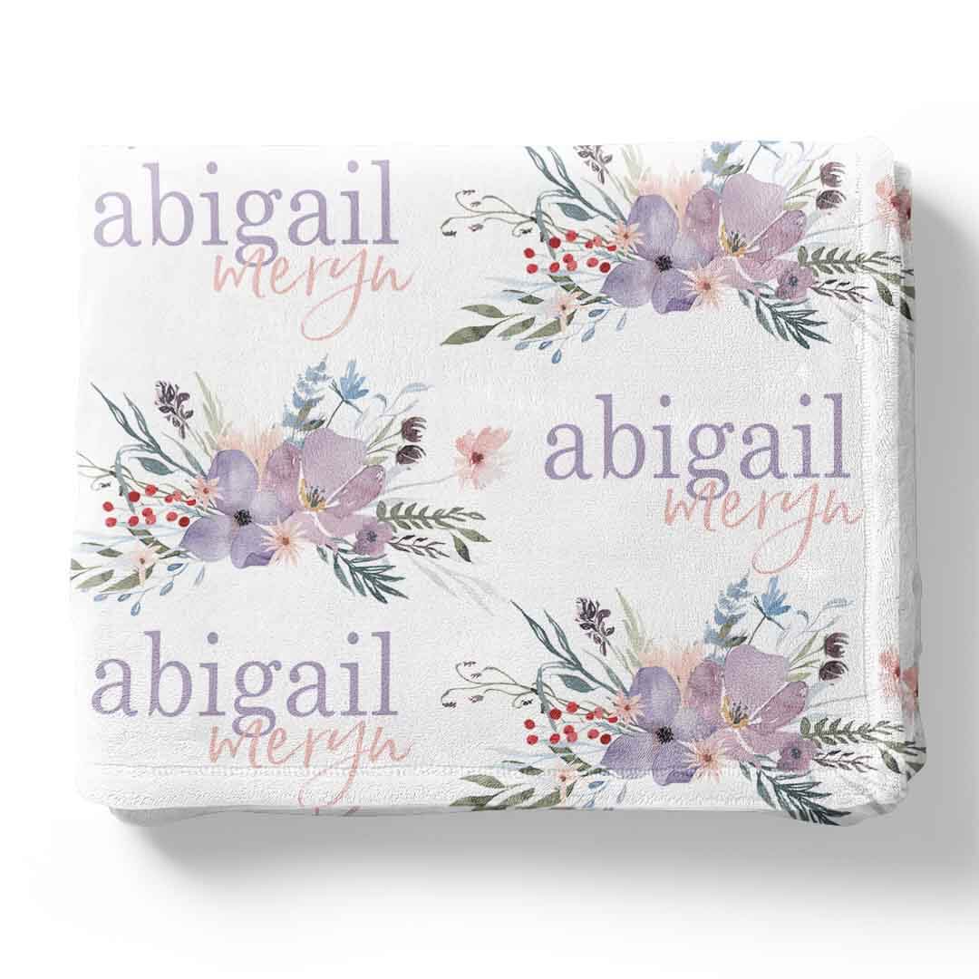 dusty purple floral personalized toddler blanket 
