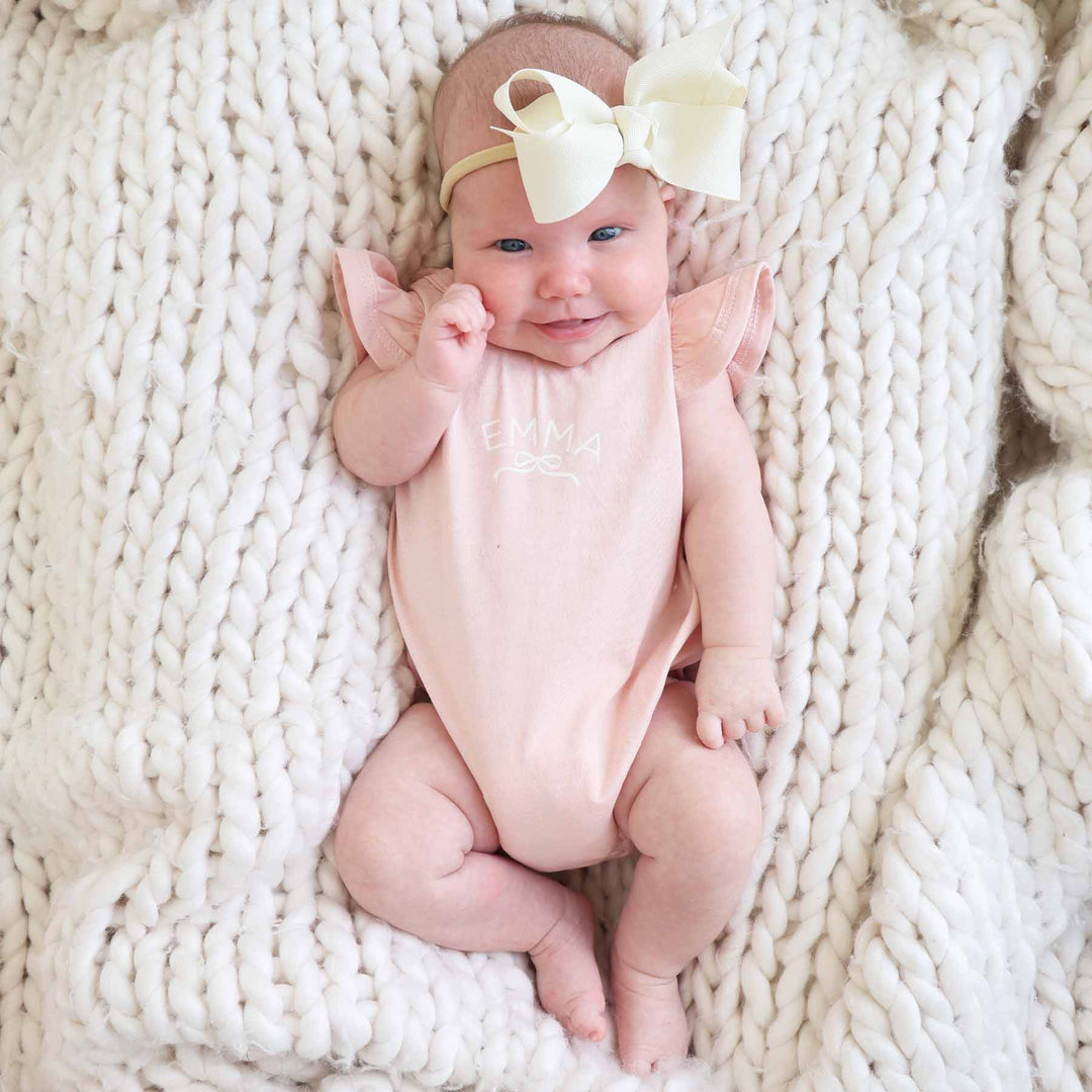 personalized ruffle sleeve romper for babies 