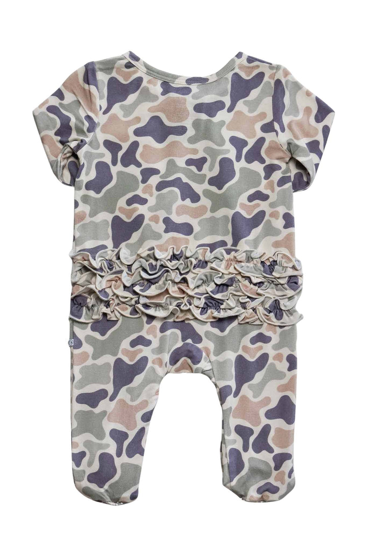 Ruffle Zipper Footie | Camo Cutie