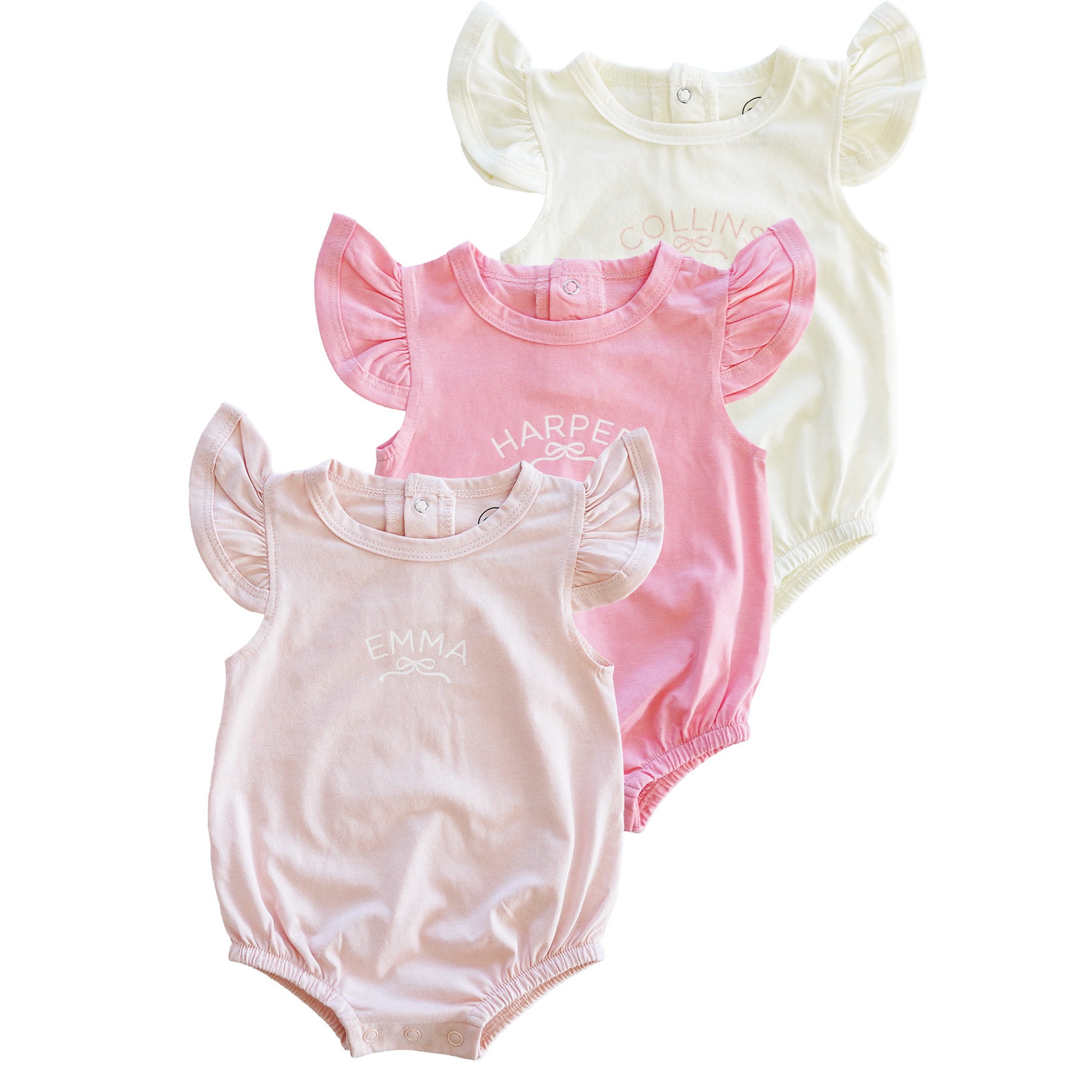 Personalized Ruffle Sleeve Bubble Romper | Pretty in Pink