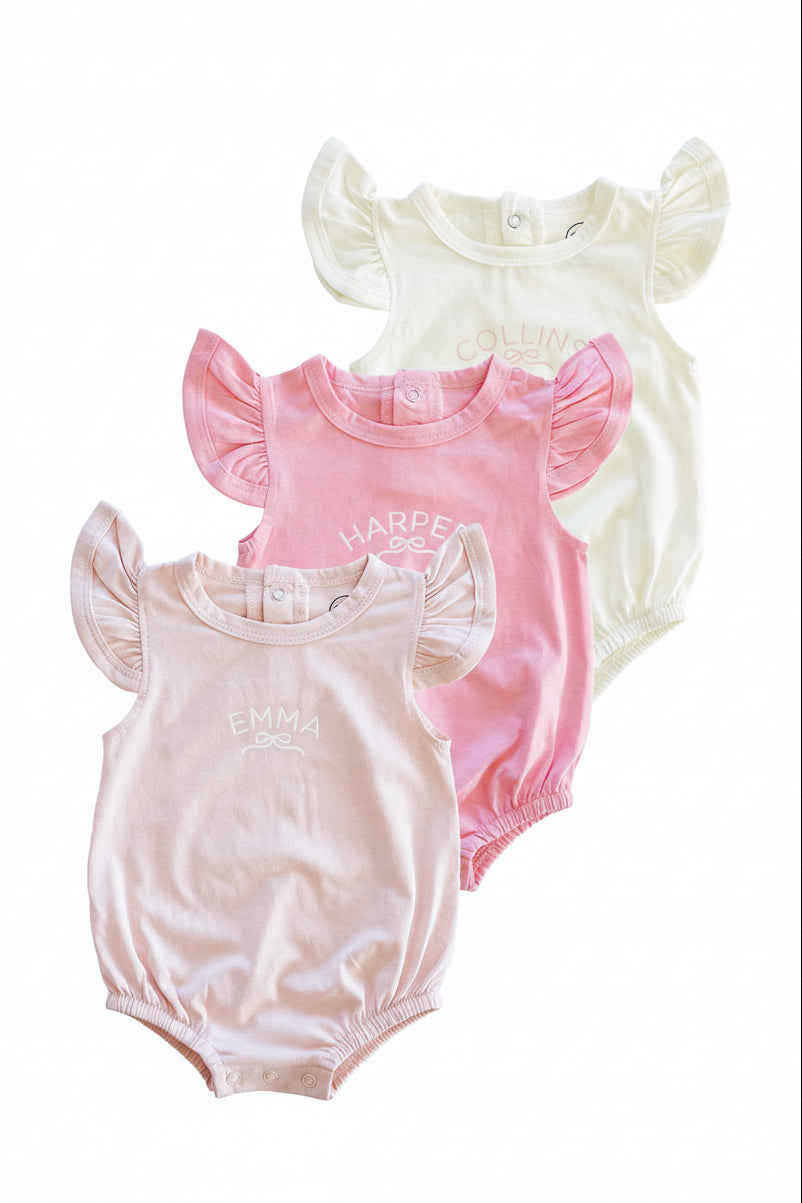 Personalized Ruffle Sleeve Bubble Romper | Pretty in Pink