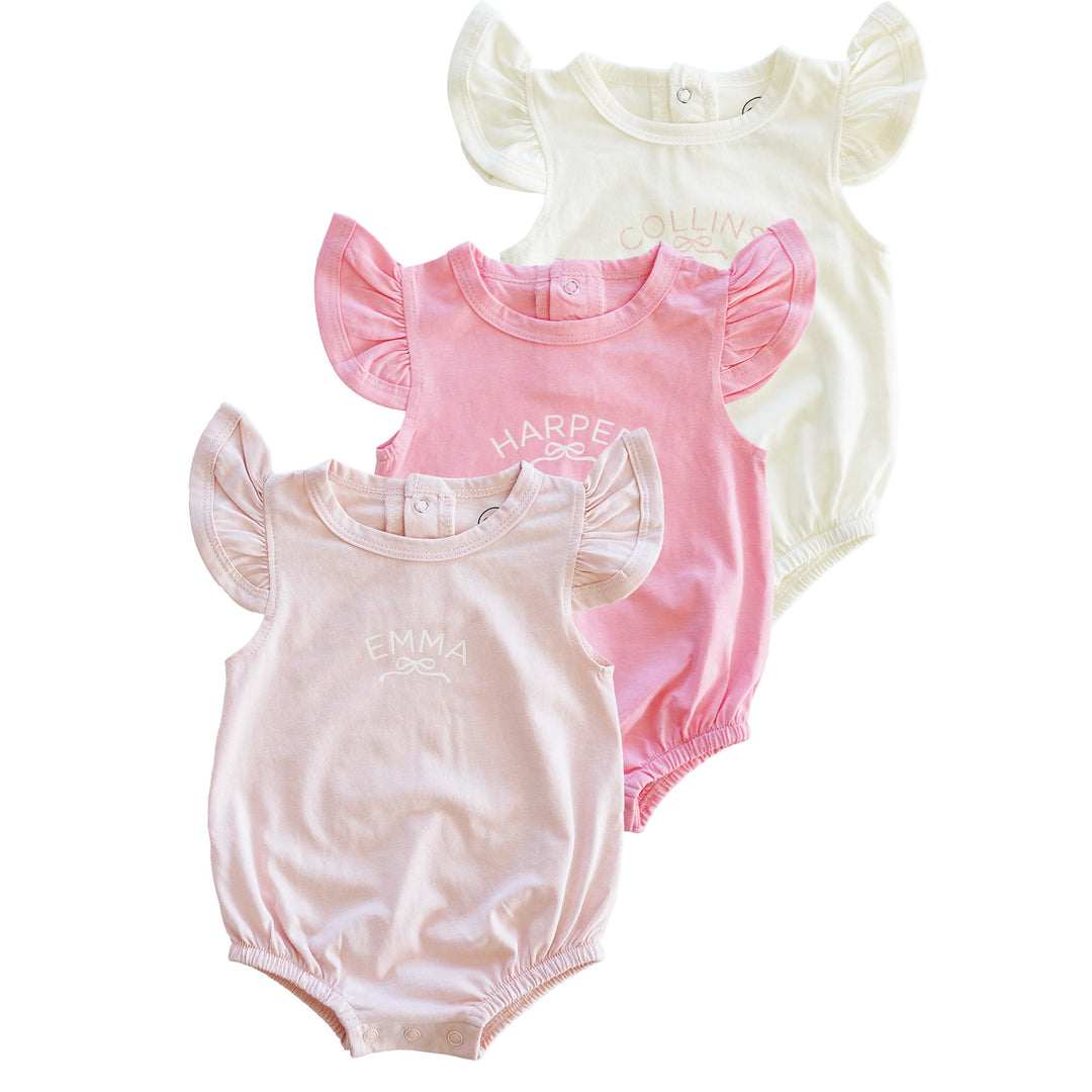 Personalized Ruffle Sleeve Bubble Romper | Pretty in Pink