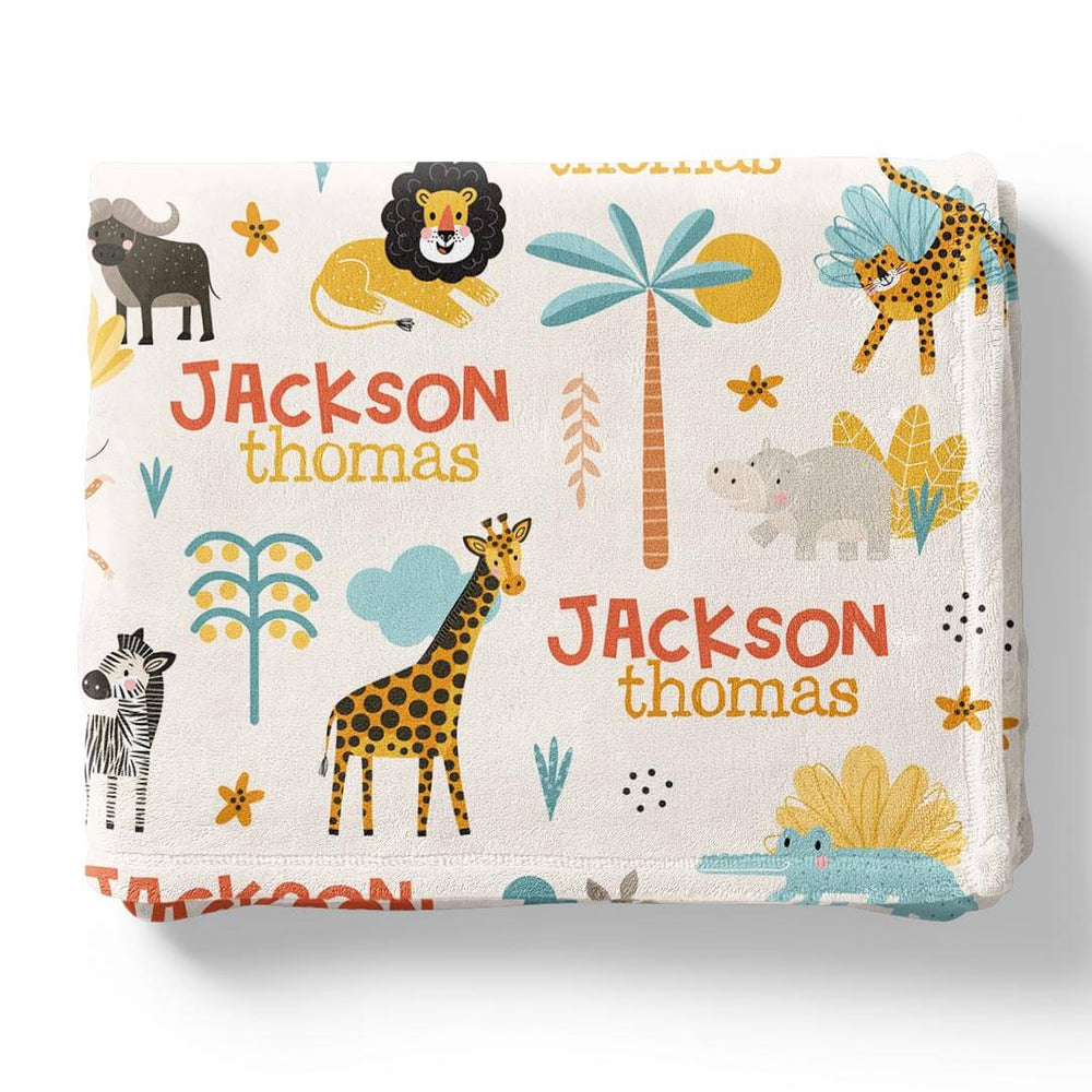 safari adventure personalized kids blanket 