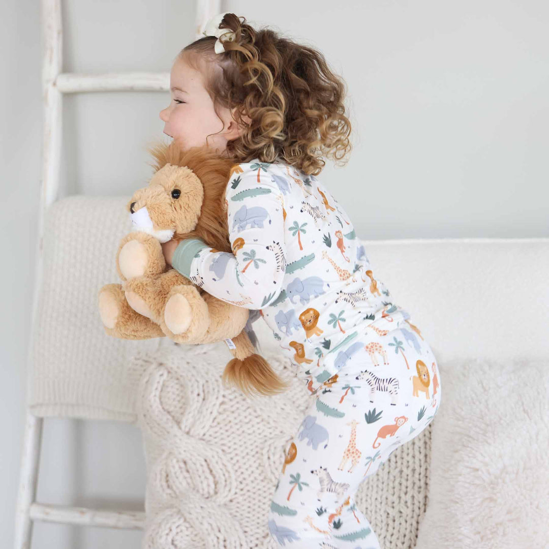 kids safari animal and palm tree two piece pajama set