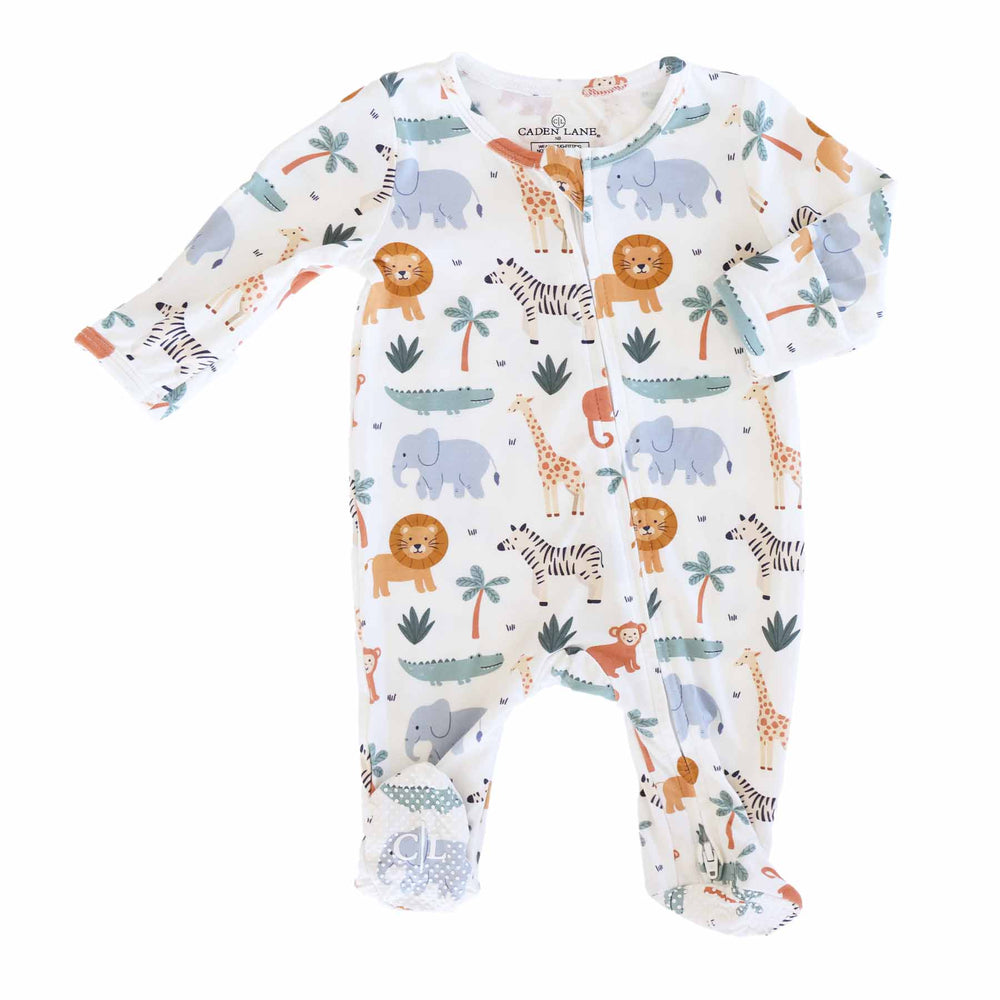 lion, zebra, crocodile, giraffe and elephat zipper footie pajama for babies 