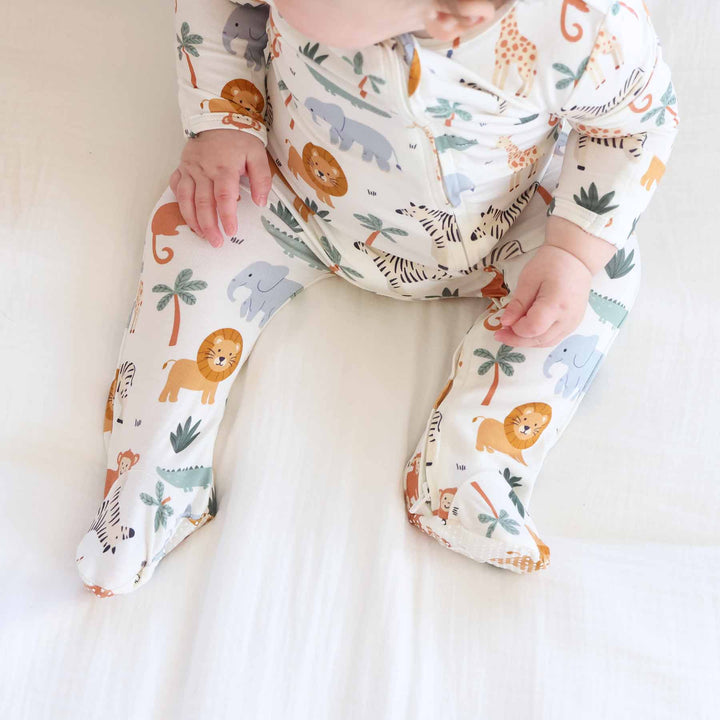 double zipper footie pajama with safari animals 
