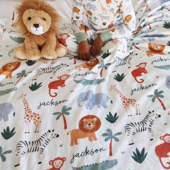 safari snuggles personalized kids blanket 
