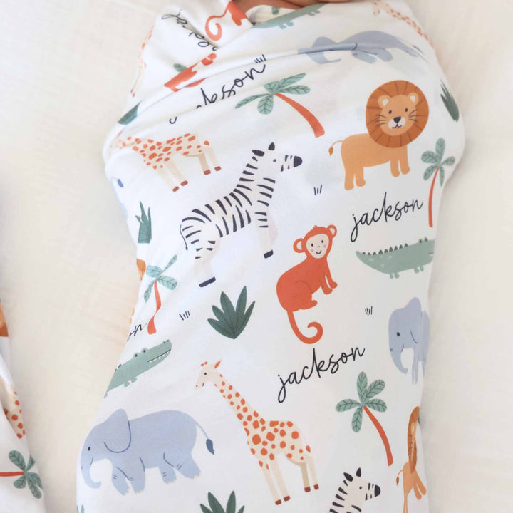 gender neutral personalized safari snuggle blanket for newborns 
