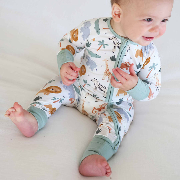 bamboo viscose safari animal zip romper pajama 