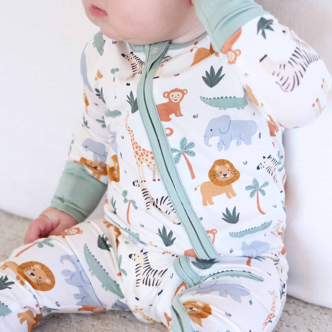 safari snuggles gender neutral zip romper pajama 