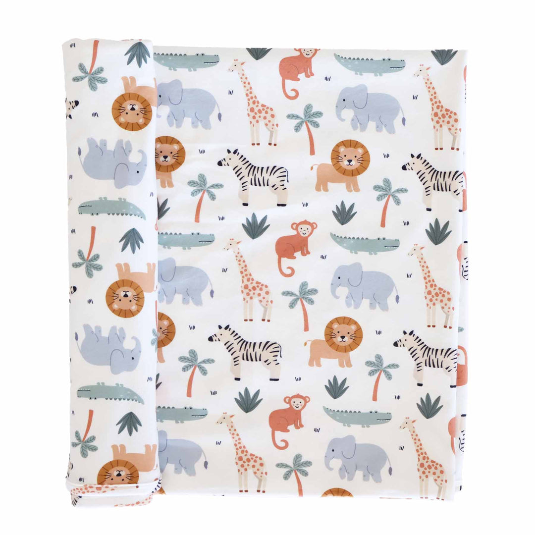 safari animal themed newborn baby swaddle blanket 