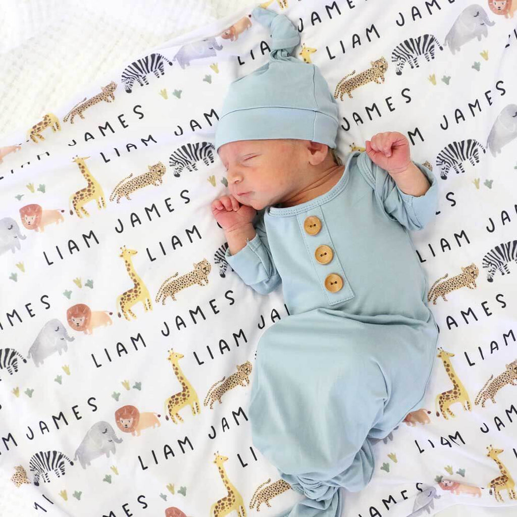 Safari Party Personalized Name Swaddle
