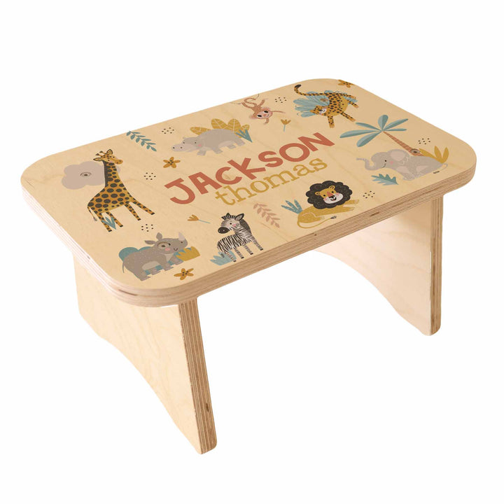 kids personalized step stool safari themed