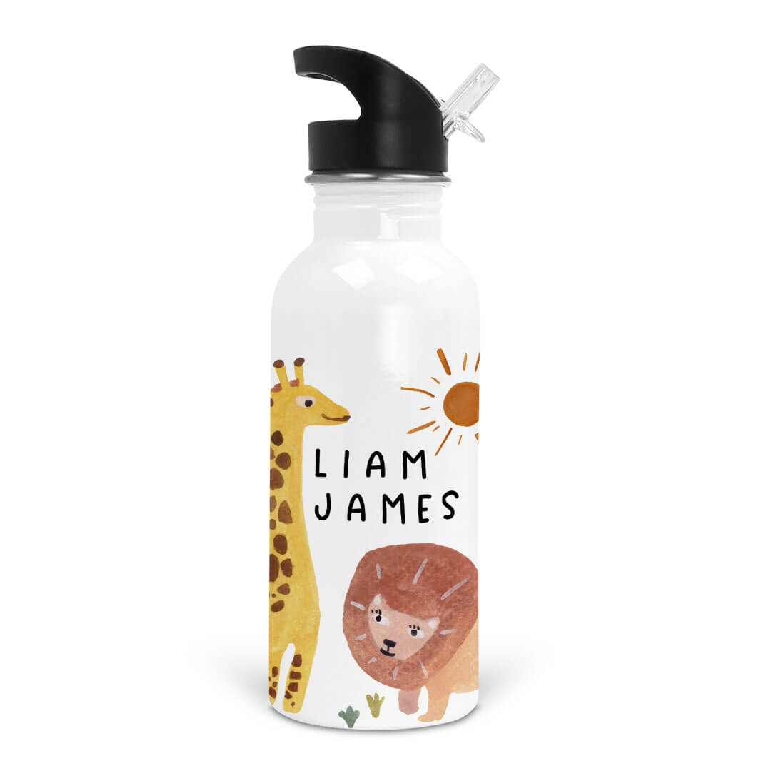 safari party personalized kids water bottle 