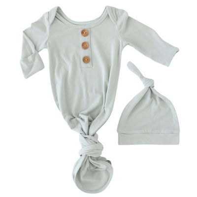 sage newborn knot gown and hat set 
