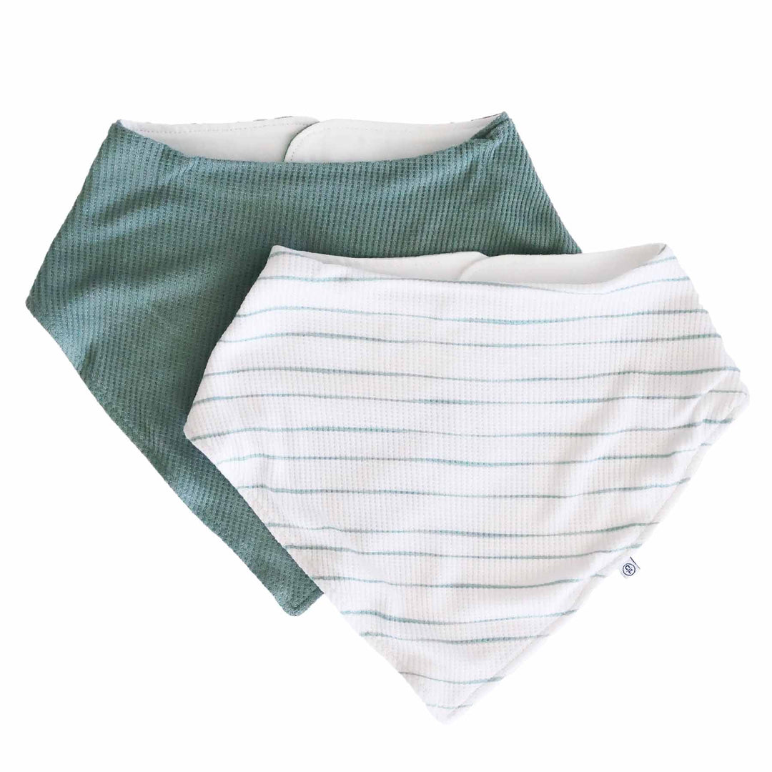 white with green stripes 2pc bandana bib set for babies 