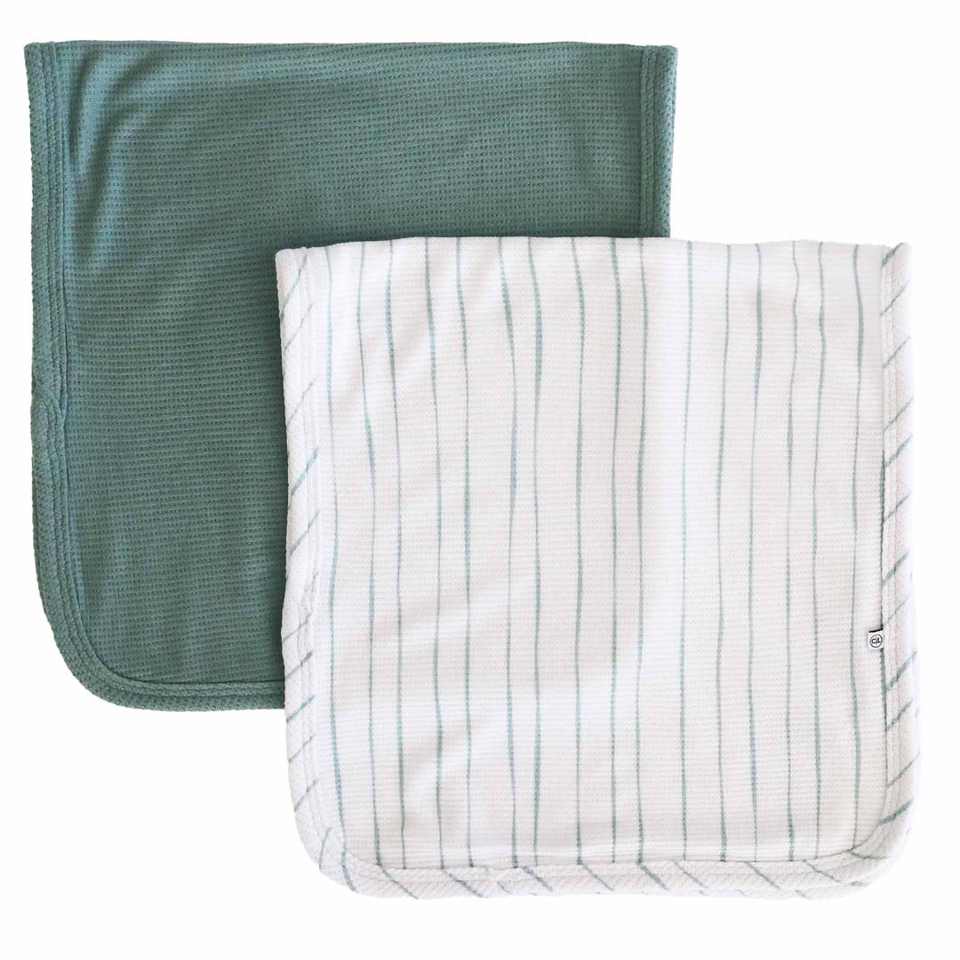 white with green stripes 2pc burp cloth set for babies 