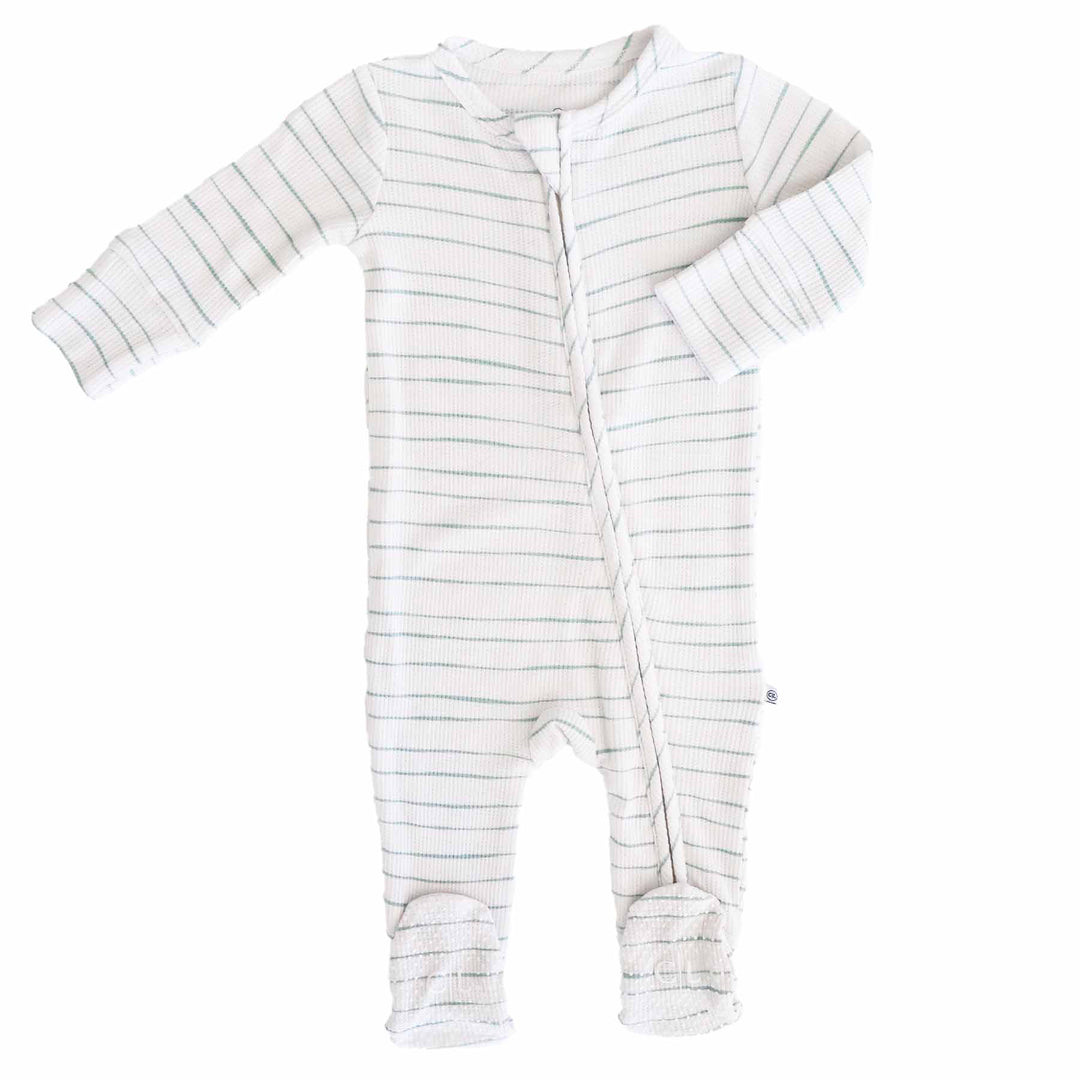 white with green stripes baby zipper footie 