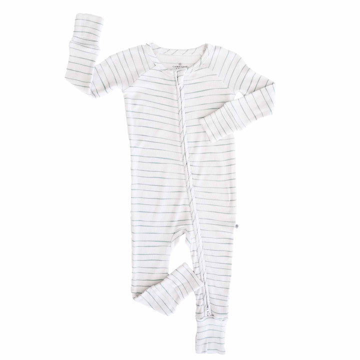 gender neutral white with green stripes pajama romper for babies 