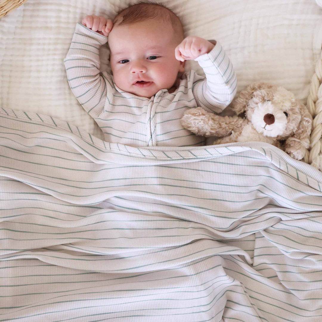 Sage's Stripes Waffle Bamboo Oversized Swaddle Blanket