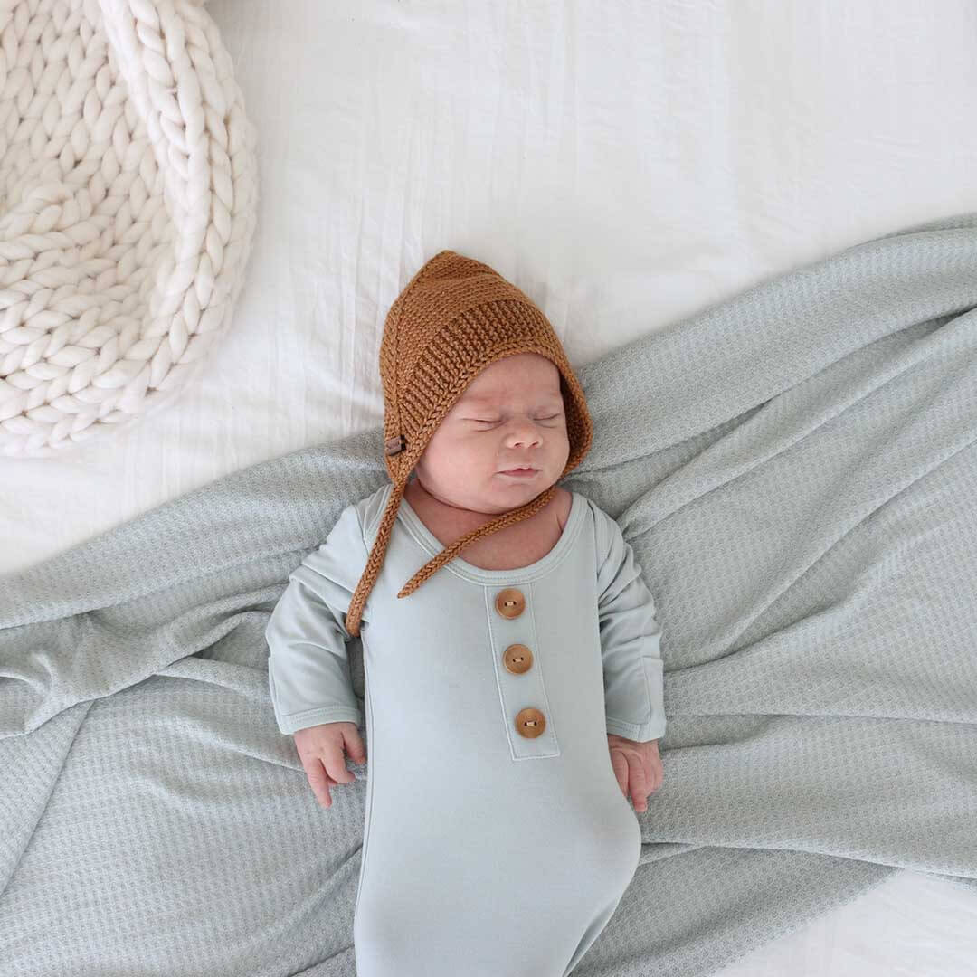 solid sage bamboo newborn knot gown and hat set 