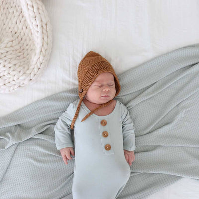 Solid Sage Bamboo Baby Knot Gown & Hat | Caden Lane