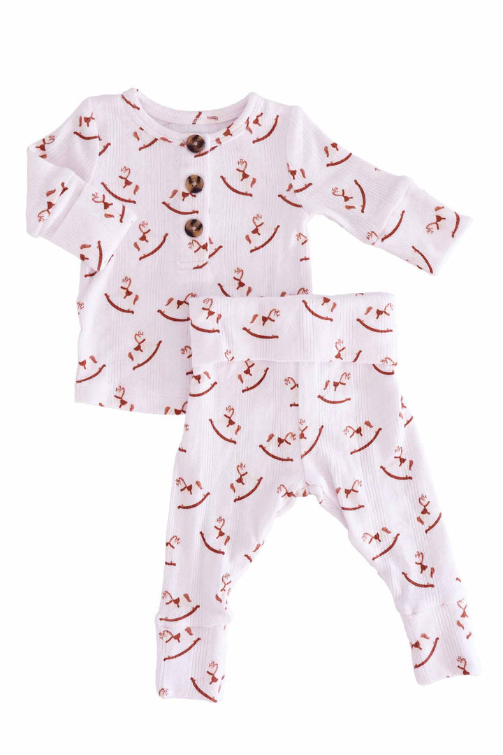 rocking horse neutral pointelle 2pc bamboo set 